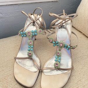 Stuart Weitzman Sandals with Turquoise and Pink Embellishments